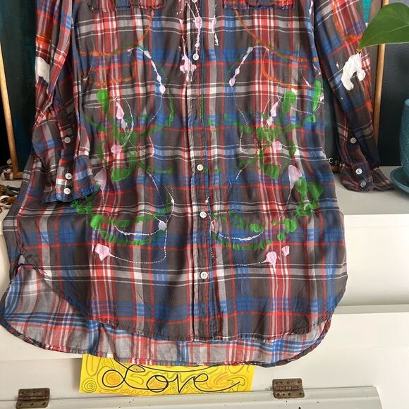Wilfred Red and Blue Plaid Shirt Hand Painted Small - Picture 4 of 16